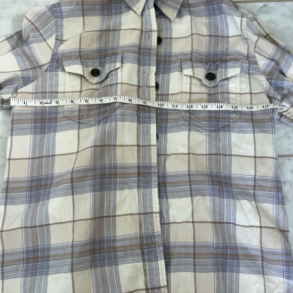 Tilly Women's soft Plaid Button Down Shirt - Cream and Blue - Picture 3 of 5